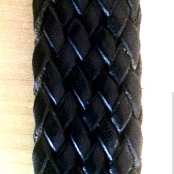 DKNY Weaved Black Leather Belt, gold hardware main image 4